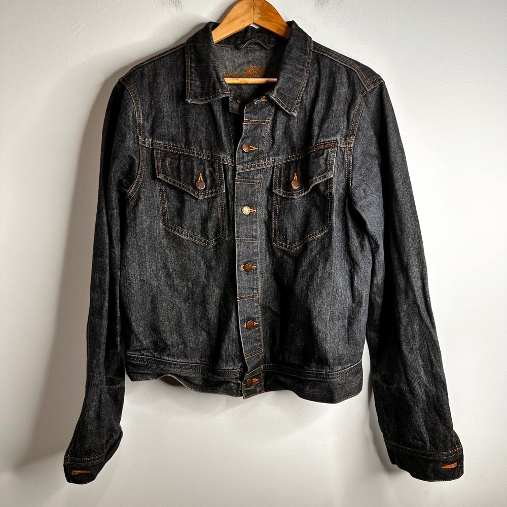 Nudie Jeans Conny Organic True Worn Denim Jacket Cotton Dark Blue Mens Large